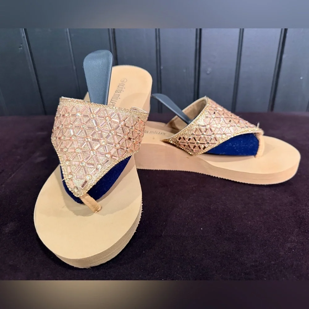 Olivia Miller Gold and Purple Women's Wedge Sandals